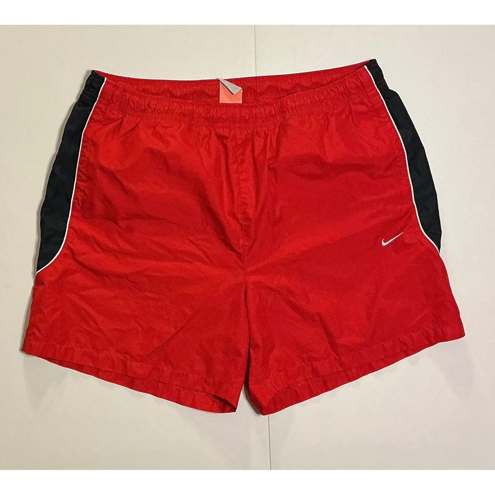 VTG Y2K Nike Athletic Dept Mens XL Red Black Running Shorts Nylon Swoosh